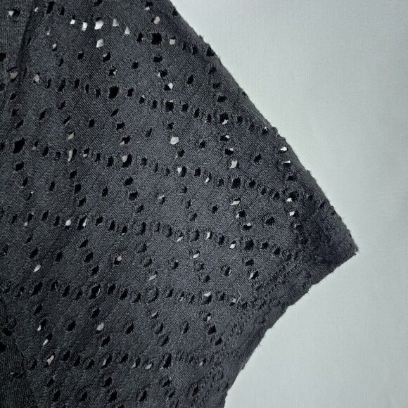 J. Jill Top Blouse Perforated Short Sleeve BLACK size L Y2K 80's Retro Edgy Dark - Picture 3 of 5